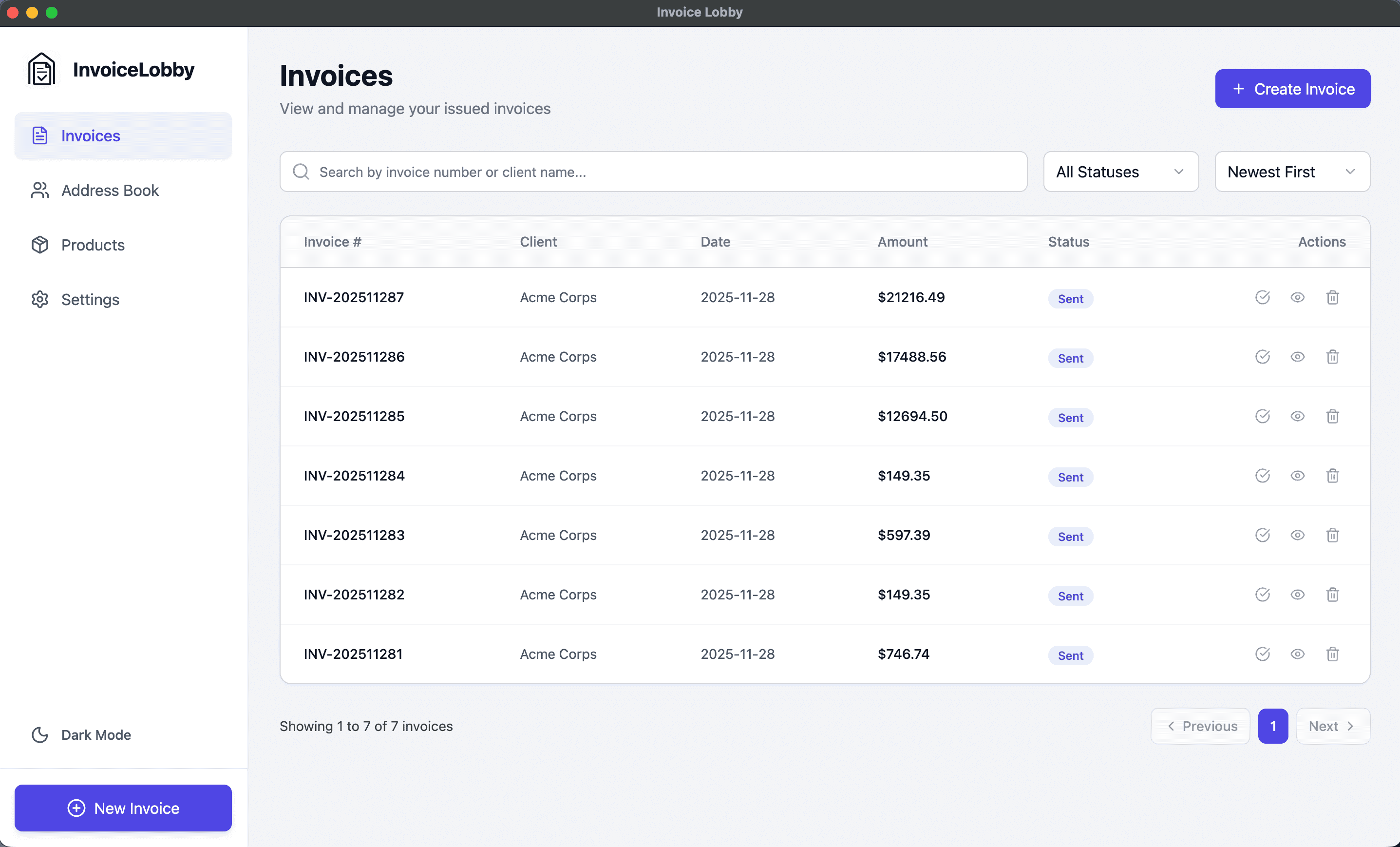 InvoiceLobby App Interface